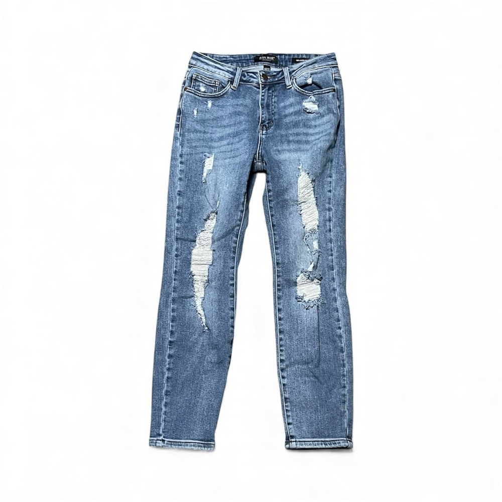 JUDY BLUE Jeans 5/27 Denim Stretch Relaxed Fit Distressed Straight Leg JB8833